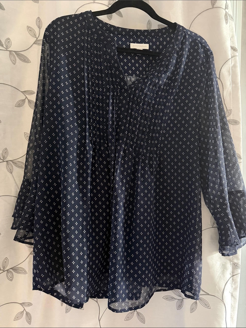 Charter Club Navy Diamond-Print V-Neck Blouse